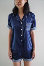 Load image into Gallery viewer, Navy blue silk shorts set