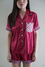 Load image into Gallery viewer, Burgundy silk shorts set
