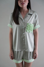 Load image into Gallery viewer, Sage green silk shorts set