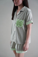 Load image into Gallery viewer, Sage green silk shorts set