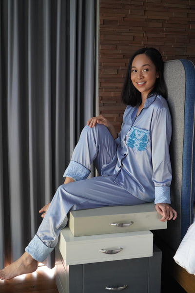 Dusty blue silk pajama pants set