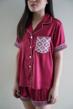 Load image into Gallery viewer, Burgundy silk shorts set
